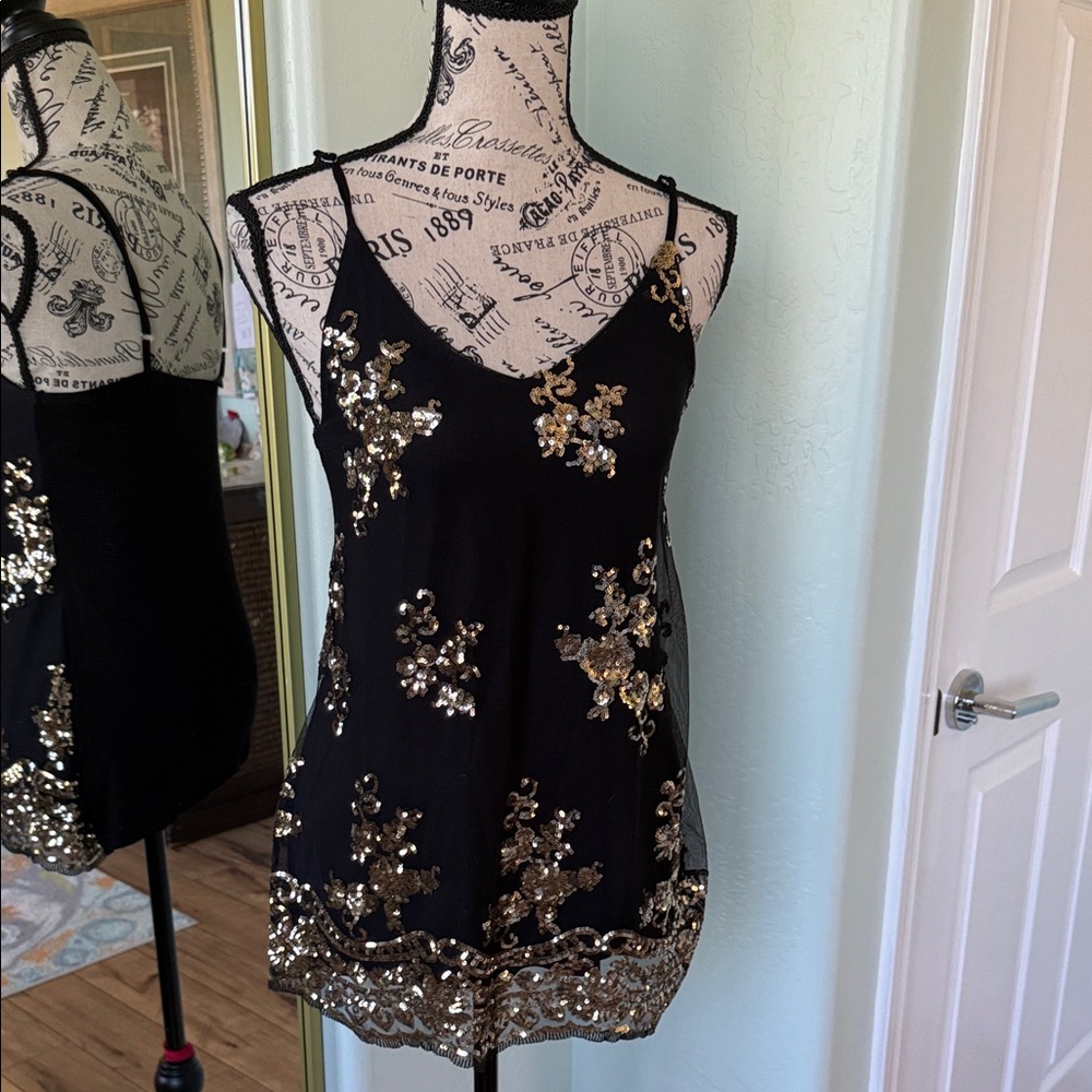 About A Girl Black and Gold Sequin Camisole